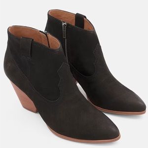 Frye Reina Black Suede Leather Booties Zip Up Block Heel 8.5